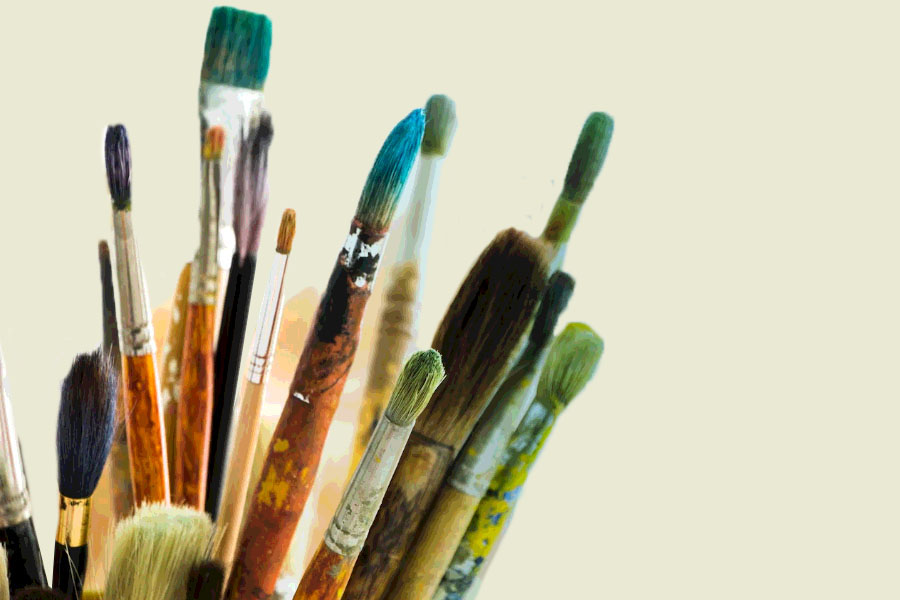 pipante obras gráficas. pinceles usados manchados